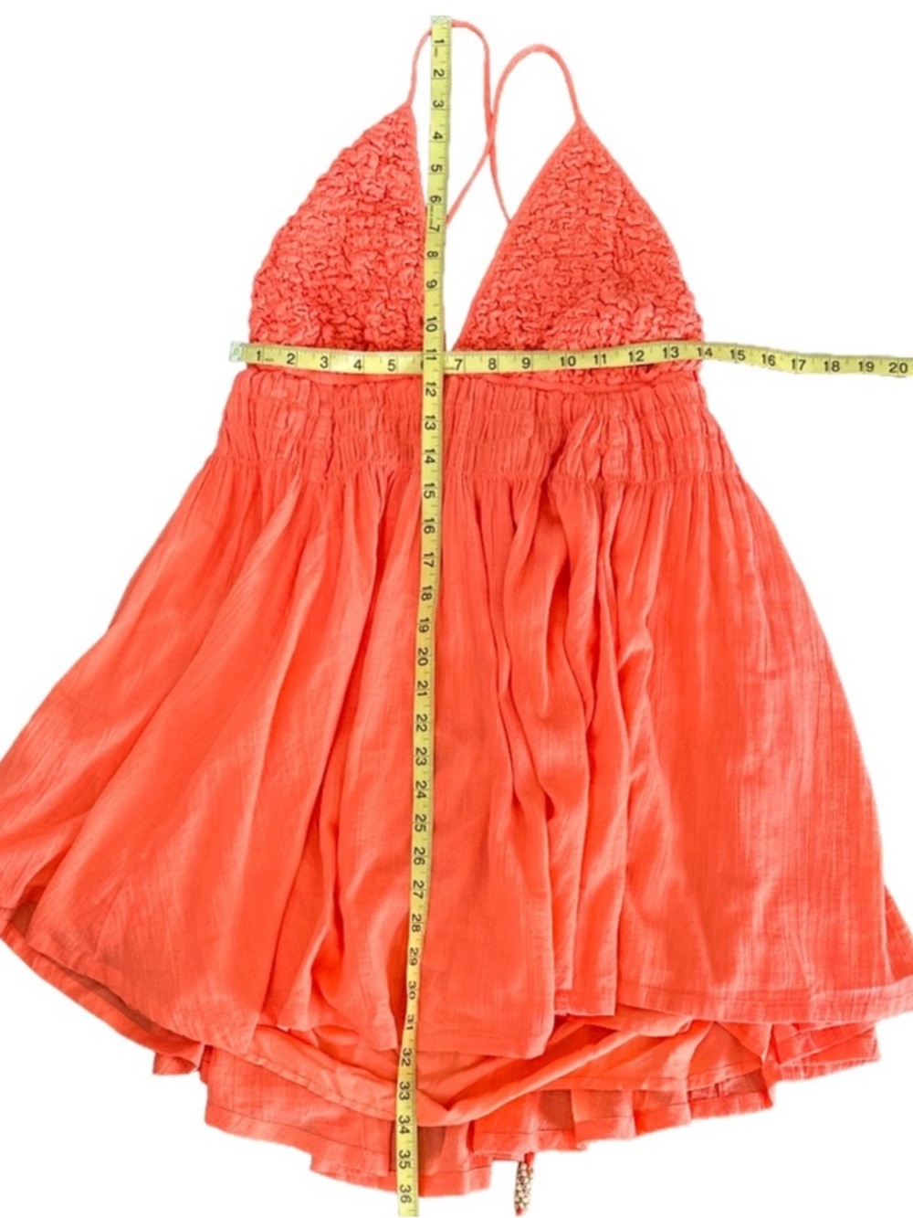 Free People Babydoll Smocked Mini Dress Orange Coral Tropical Nectar L - Picture 7 of 7